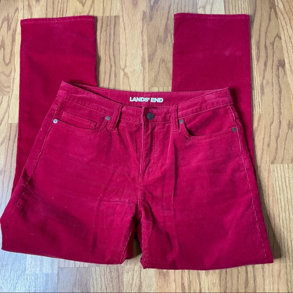Lands’ End Mid Rise Straight Corduroy Pants Red 6 - Picture 2 of 11
